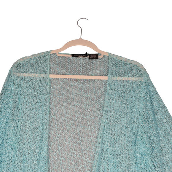 Frazzle Sheer Cardigan Sweater Womens Medium Green Open Knit Lightweight Beachy - Picture 2 of 10